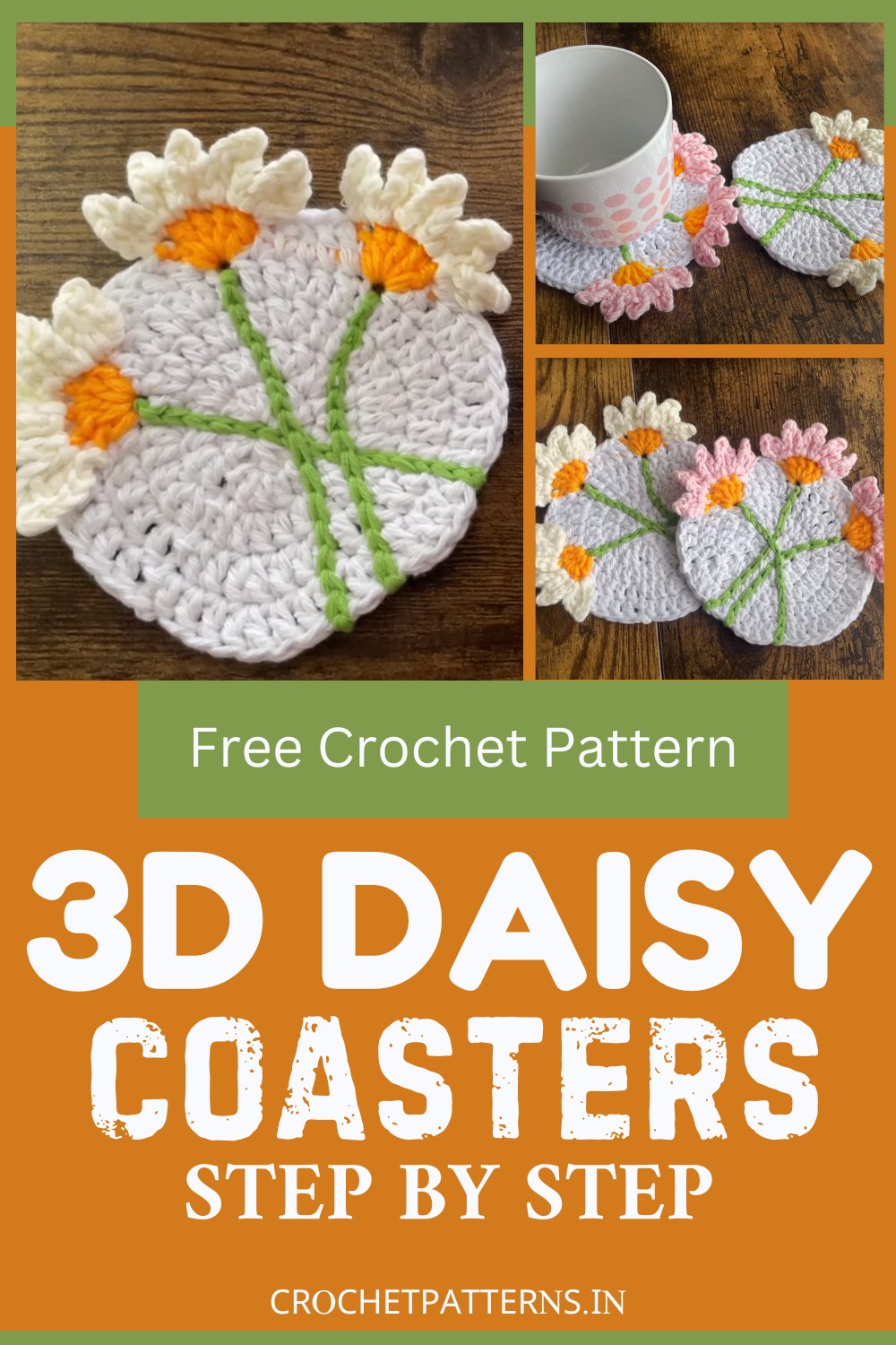 Crochet 3D Daisy Coasters Pattern