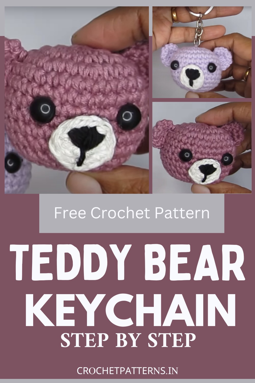 Crochet Amigurumi Teddy Bear Head Keychain