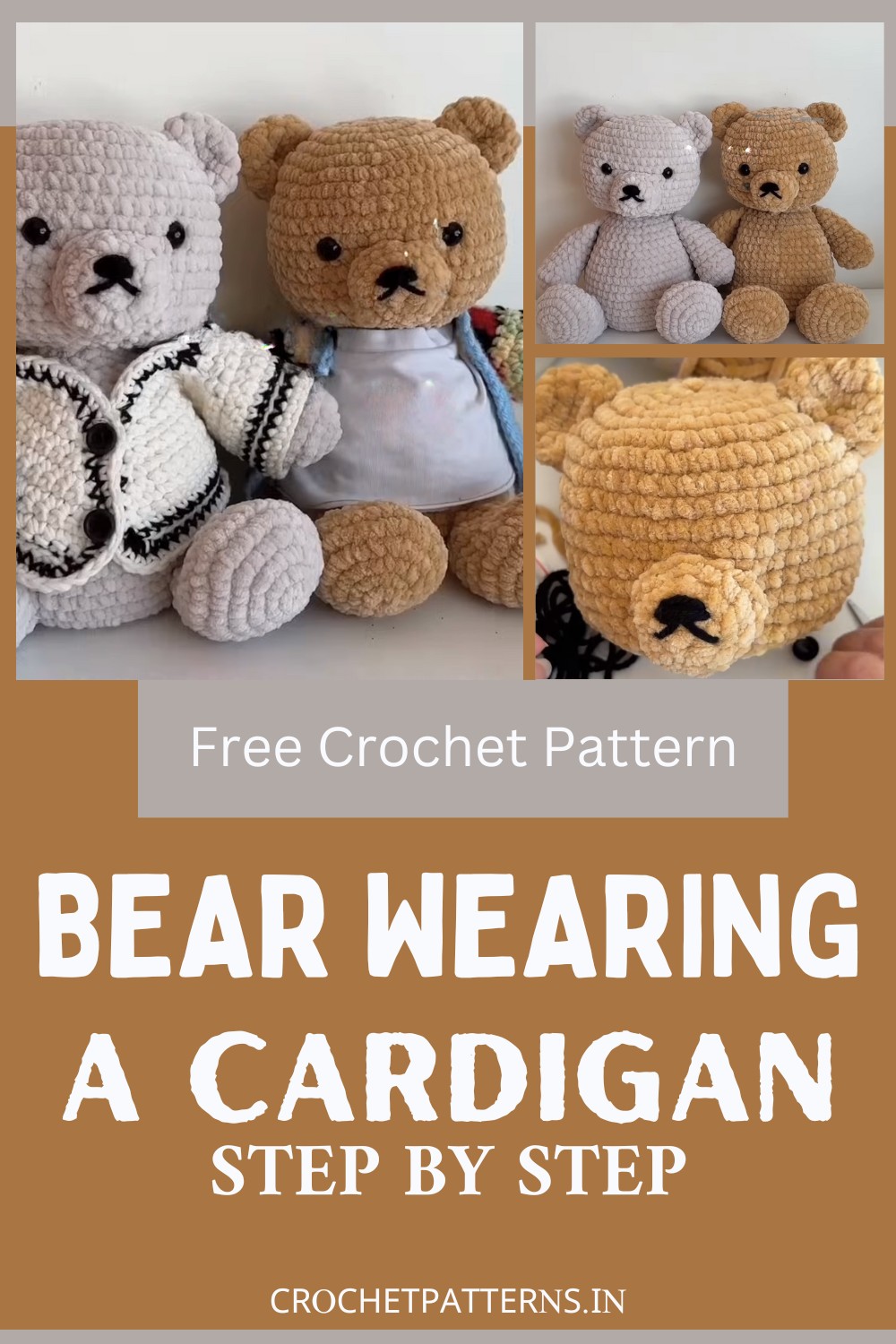 Crochet Bear Wearing A Cardigan