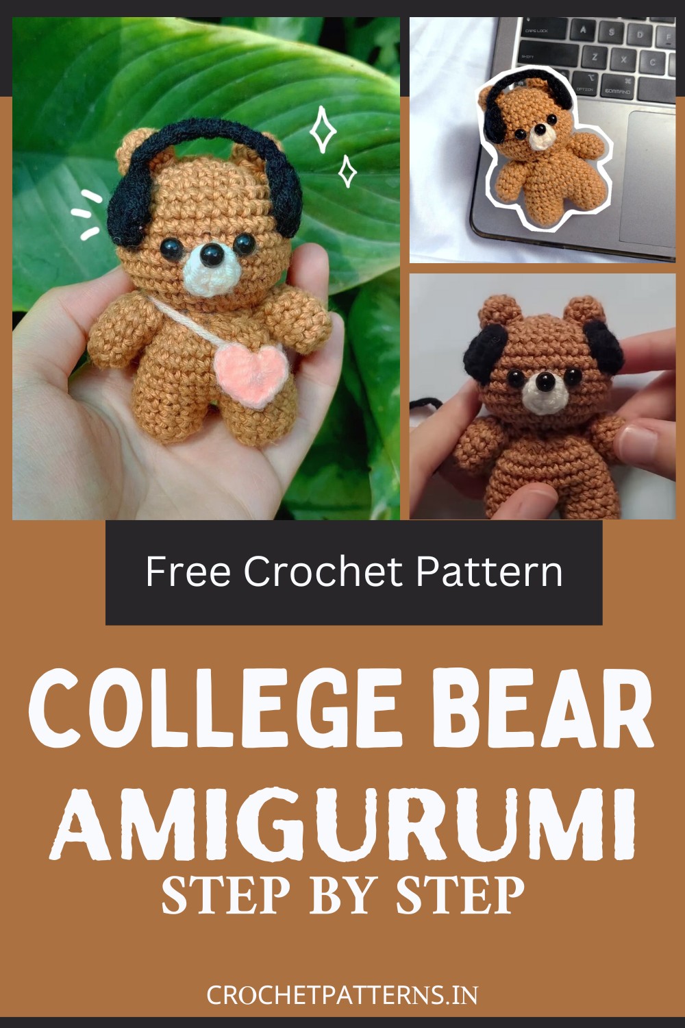 Crochet College Bear Amigurumi Pattern Free