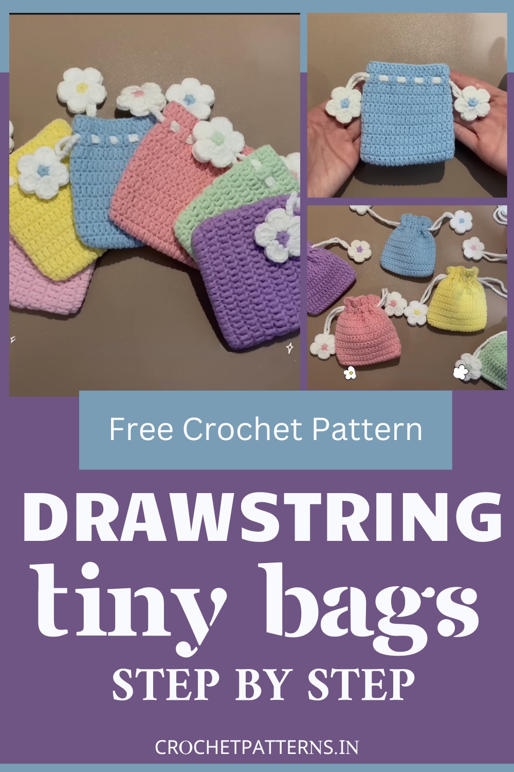 Crochet Tiny Drawstring Bags