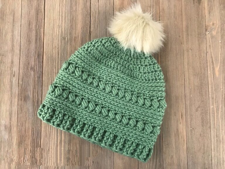 Crochet Bead Stitch Hat Pattern With Pompom On Top