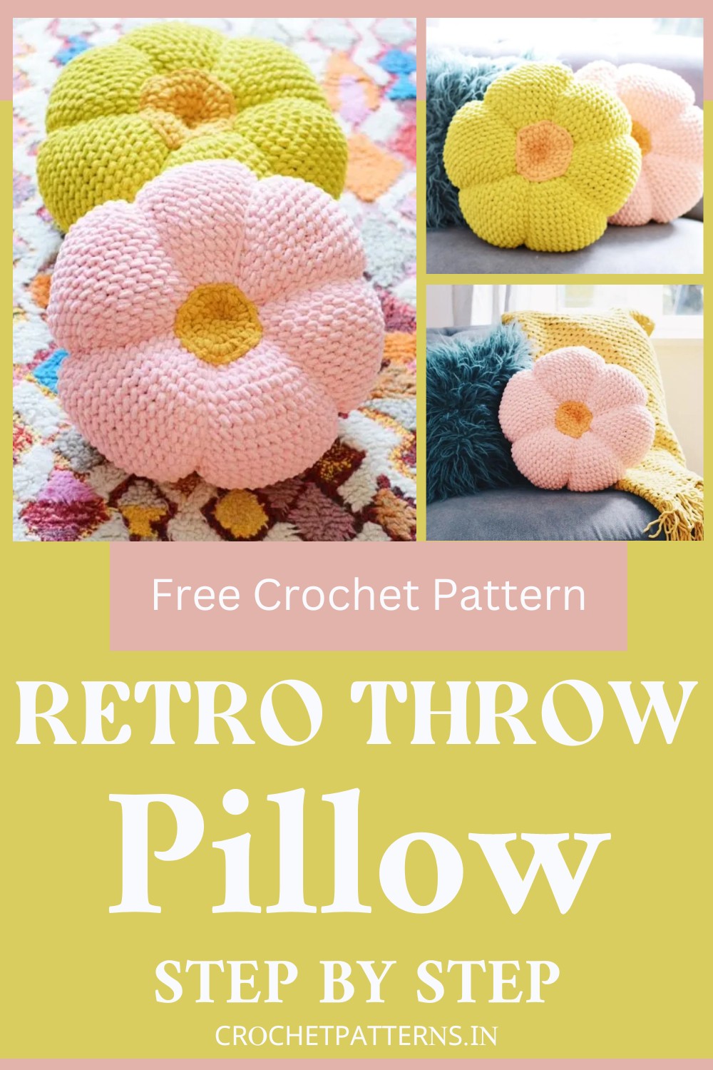 Crochet Retro Throw Pillow