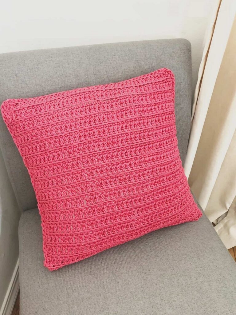 Easy Crochet Envelope Pillow Pattern In Solid Pink Color