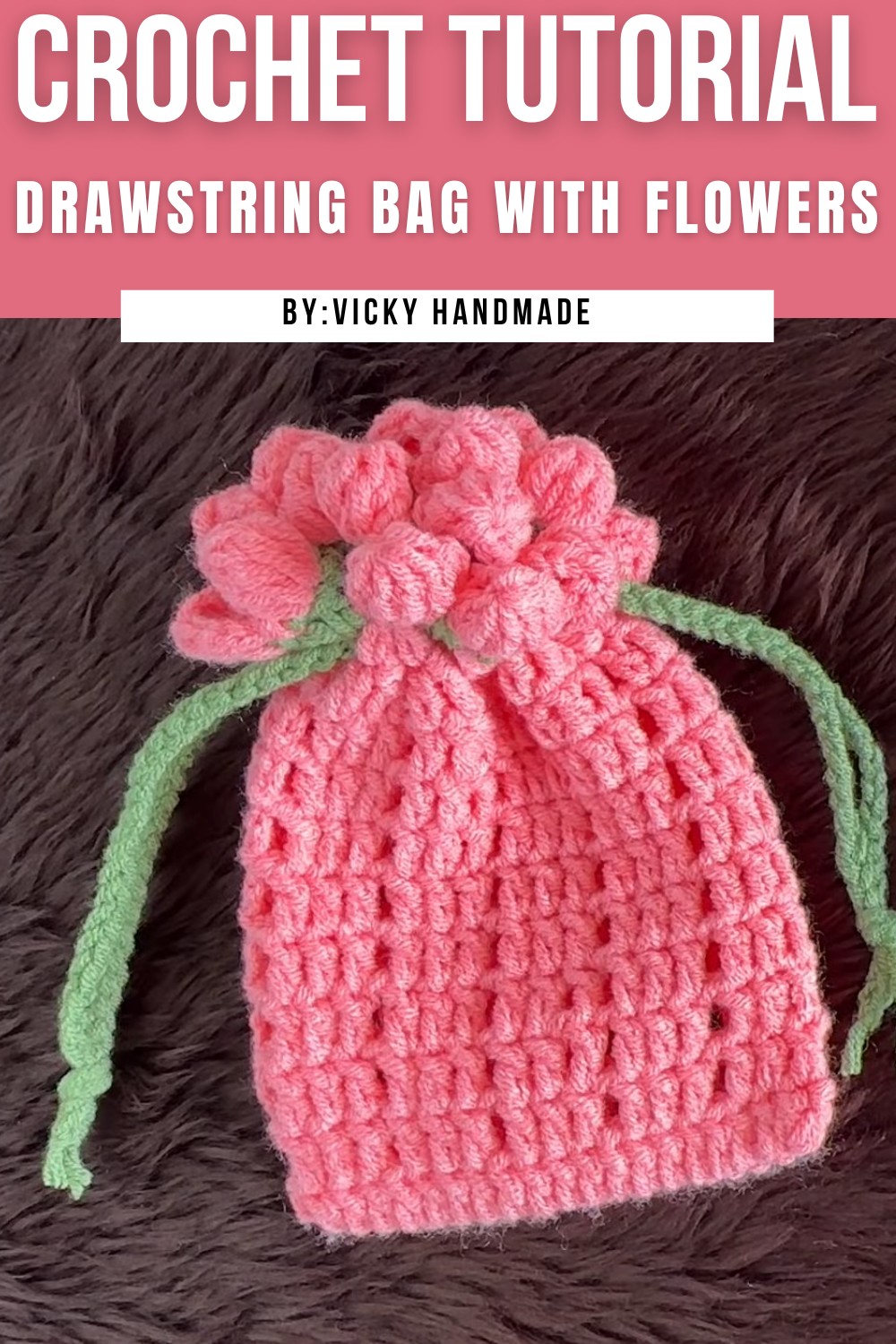 Crochet Drawstring Bag With Flowers