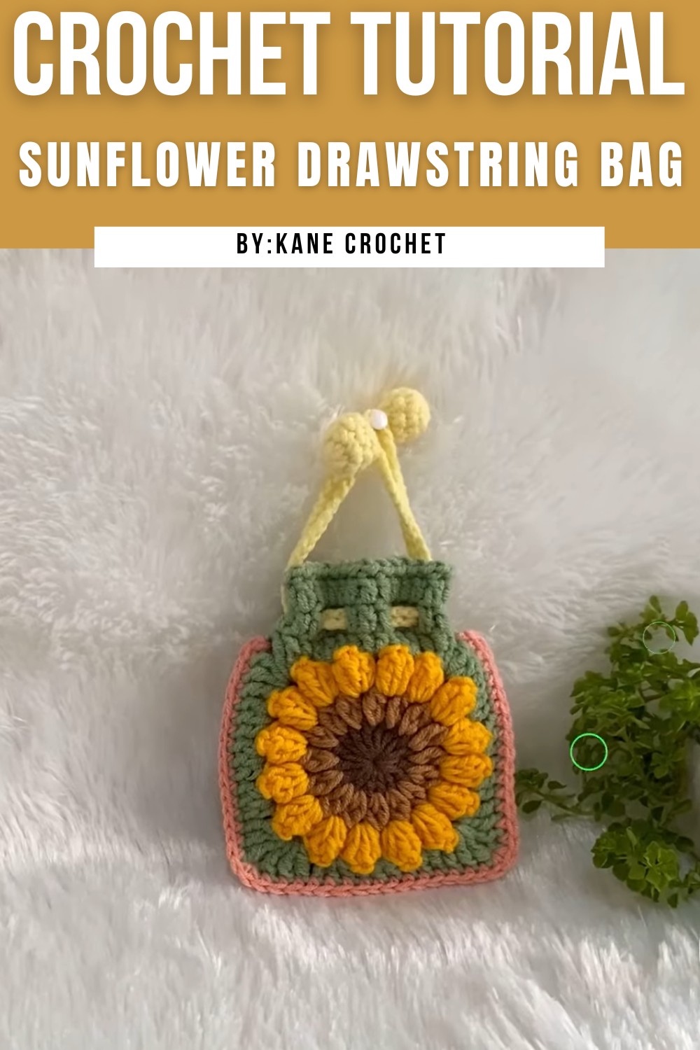 Crochet Sunflower Drawstring Bag
