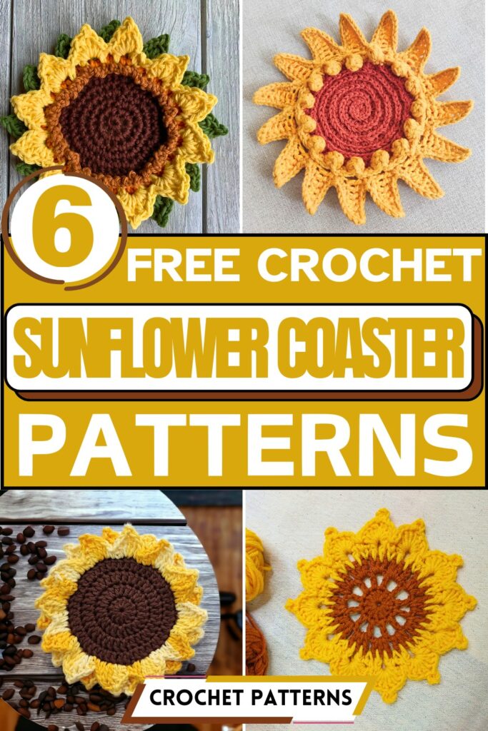 6 Easy To Make Crochet Sunflower Coaster Patterns