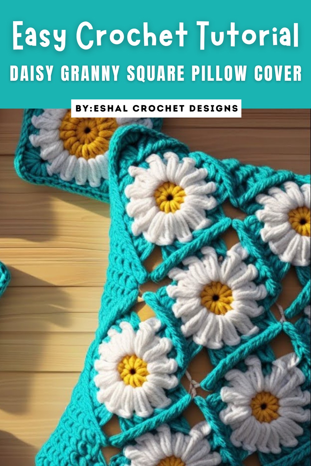 Crochet Daisy Granny Square Pillow Cover (1)