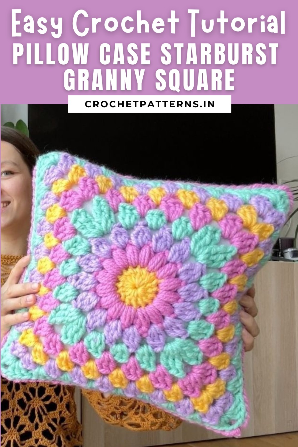Crochet Pillow Case Starburst Granny Square