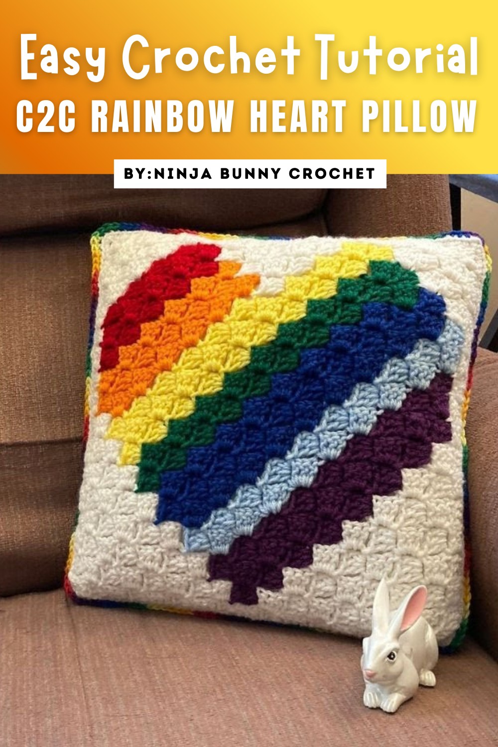 How to Crochet C2C Rainbow Heart Pillow