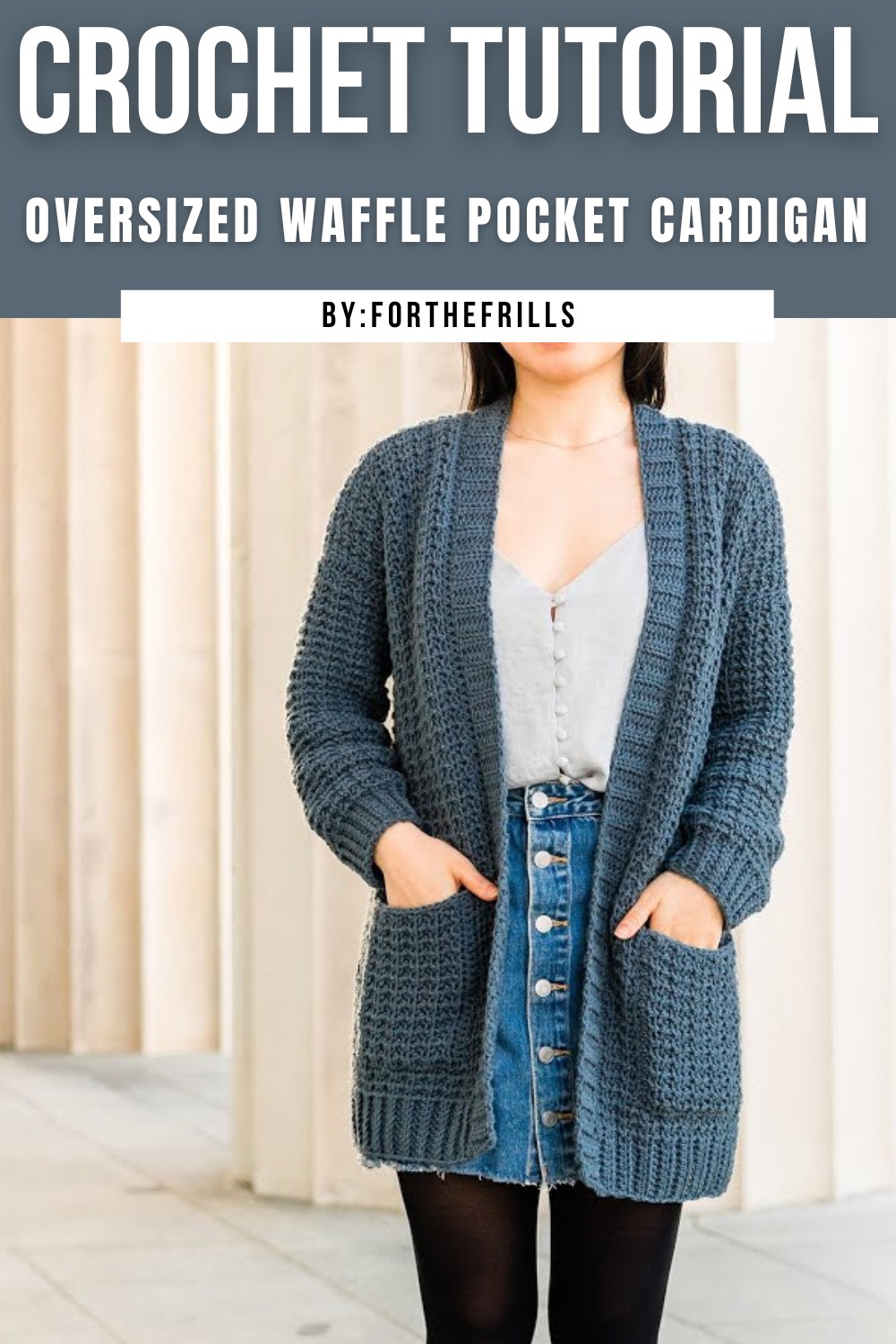 Oversized Waffle Crochet Pocket Cardigan