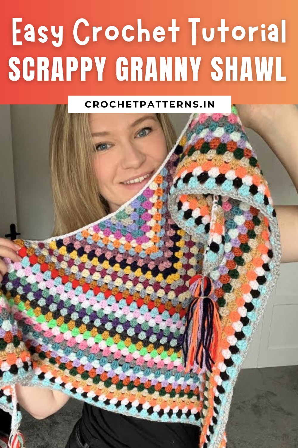 Scrappy Granny Shawl With Tassels