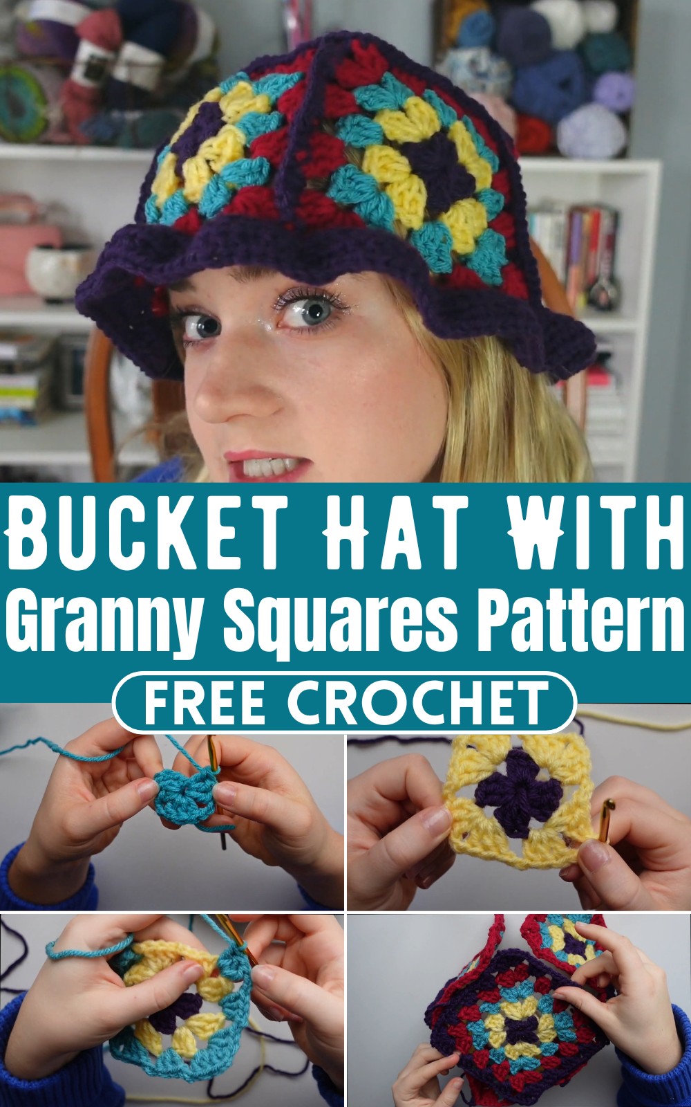 Crochet Bucket Hat With Granny Squares Pattern