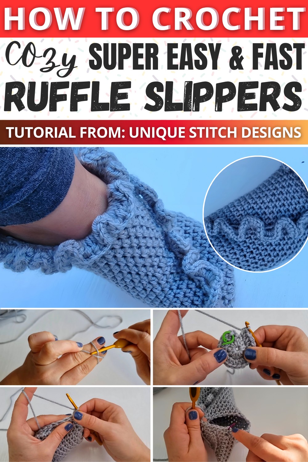 Cozy Crochet Slippers With Ruffle Pattern To Keep Your Feet Warm