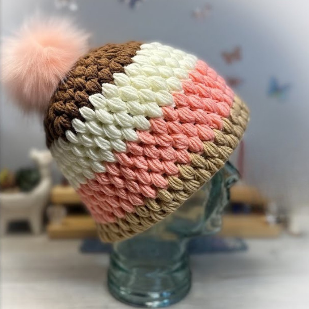 The Neapolitan Puff Stitch Crochet Hat Pattern