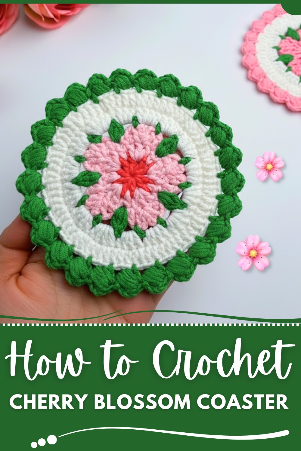 Crochet Cherry Blossom Coaster Pattern