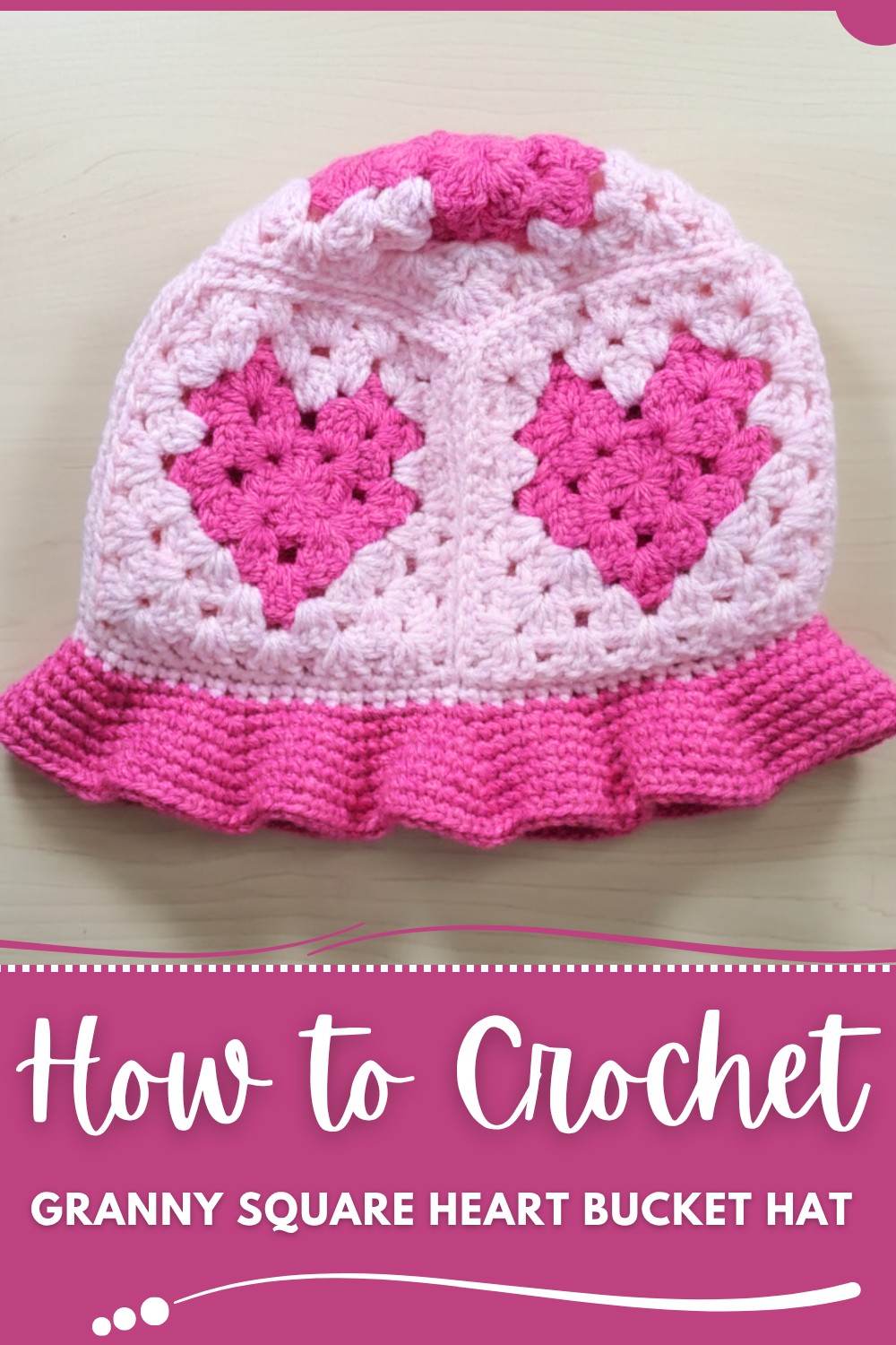 Crochet Granny Square Heart Bucket Hat Tutorial