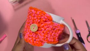 Crochet Mug Cozy With Button Pattern 1