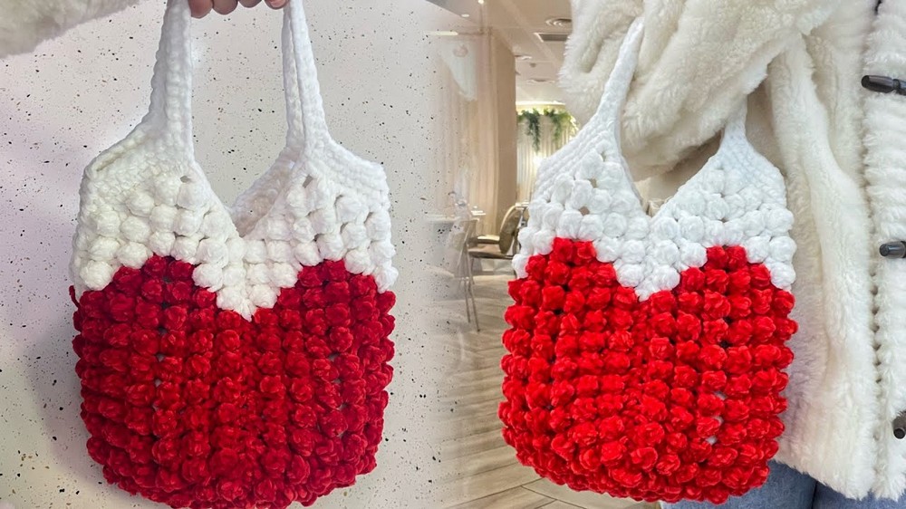 Crochet Red And White Bag Tutorial 1