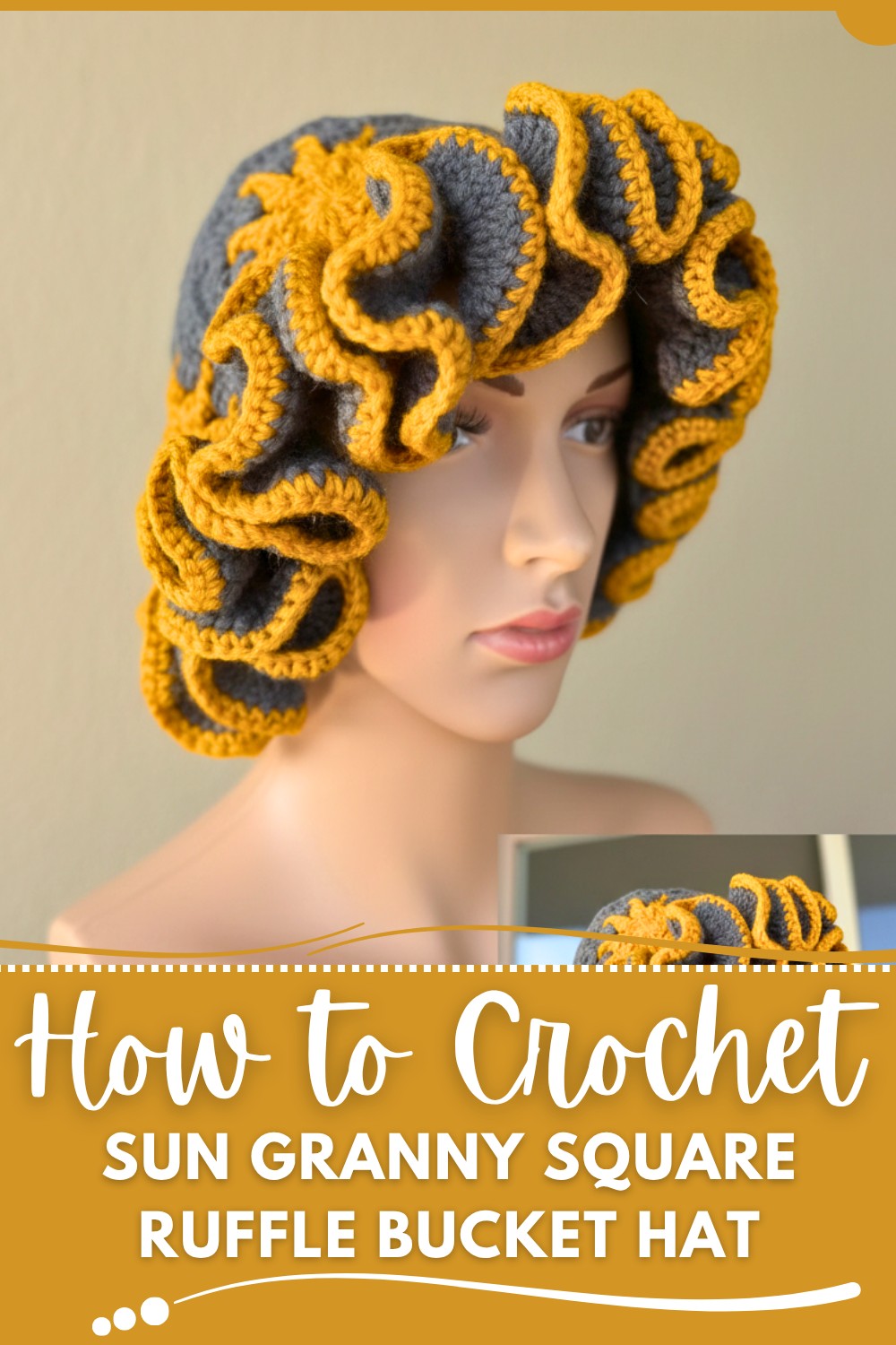 Crochet Sun Granny Square Ruffle Bucket Hat