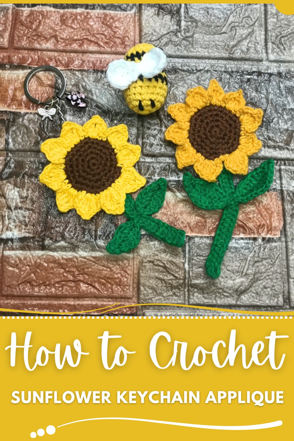 Crochet Sunflower Keychain Applique Tutorial