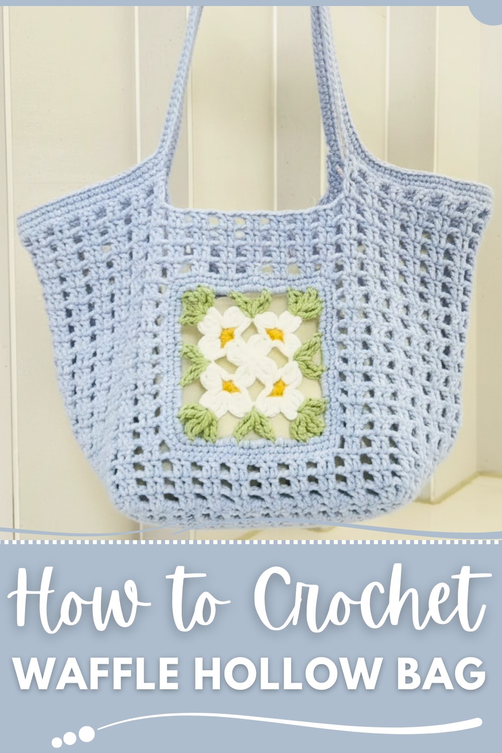 Crochet Waffle Hollow Bag Inlaid With Flowers Pattern