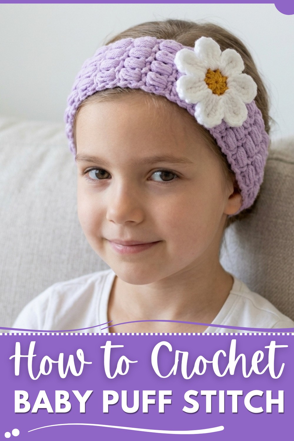 One Hour Crochet Baby Puff Stitch Headband Tutorial 1