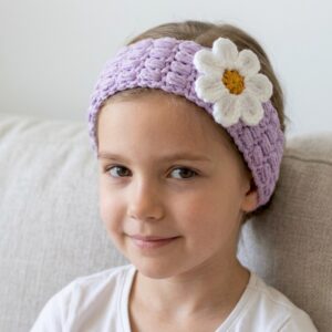 One Hour Crochet Baby Puff Stitch Headband Tutorial 12