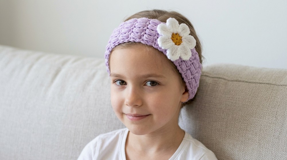 One Hour Crochet Baby Puff Stitch Headband Tutorial 2