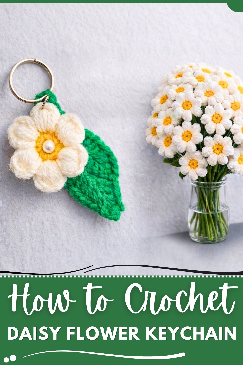 Crochet Daisy Flower Keychain