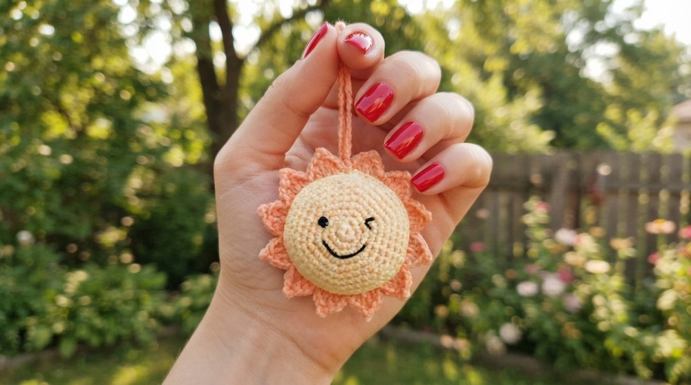 How to crochet SUN Amigurumi Keychain or Bagcharm or Car mirror hanging (2)