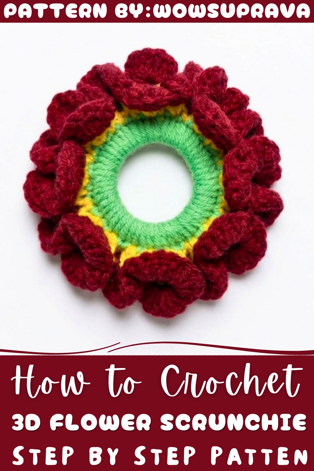 Crochet 3D Flower Scrunchie Pattern