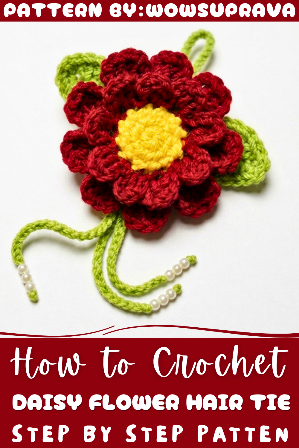 Crochet Daisy Flower Hair Tie Pattern