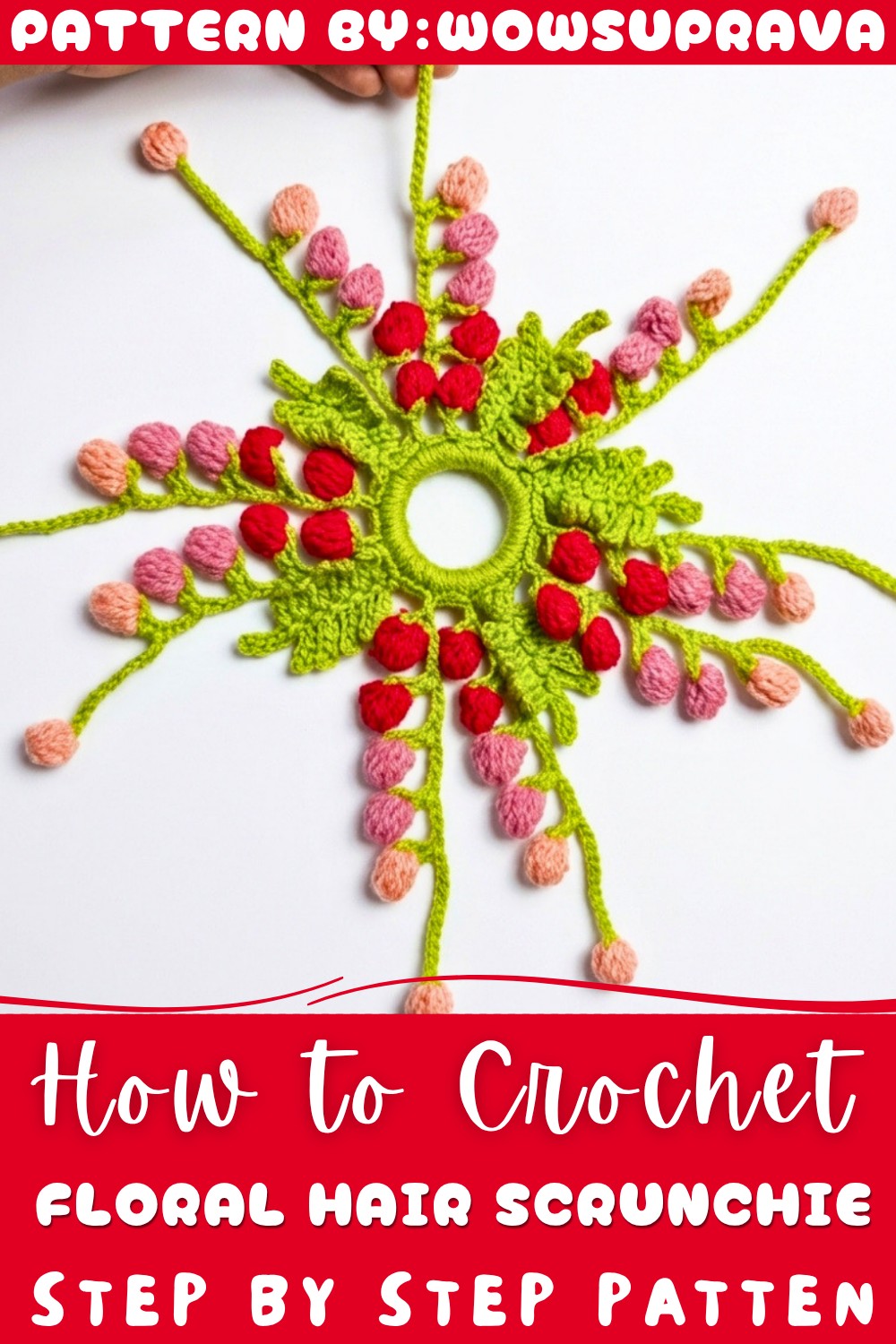 Crochet Floral Hair Scrunchie Pattern