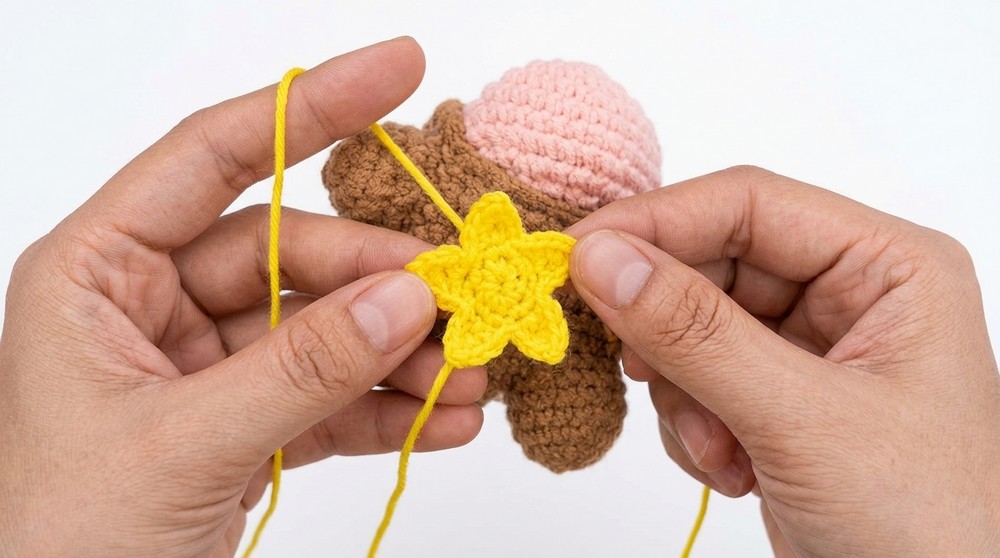 Crochet Gingerbread Star Pom Pattern 3
