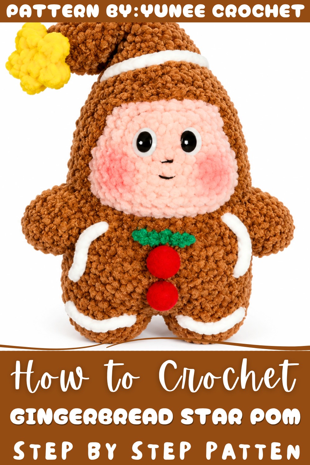 Crochet Gingerbread Star Pom Pattern