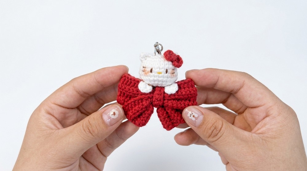 Crochet Hello Kitty Bow Keychain Pattern 5