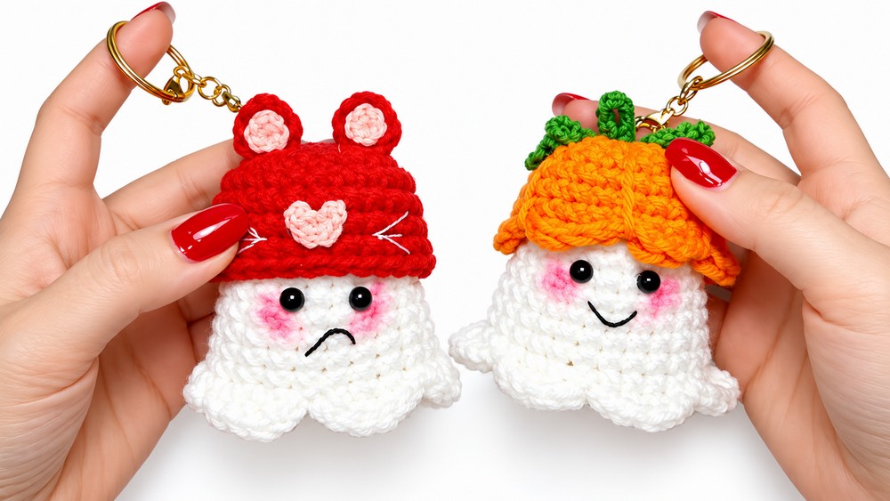 How to Crochet a Halloween Ghost Keychain for Beginners (3)