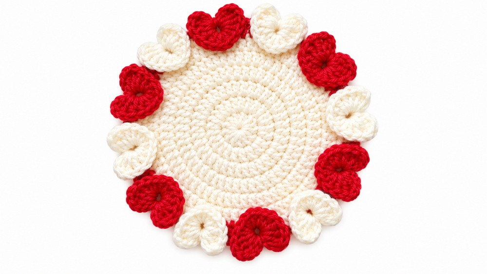Crochet Heart Coaster Pattern 5